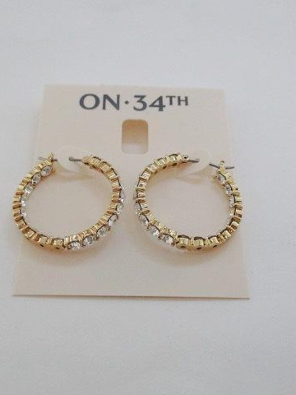 ON 34TH Gold Tone Sparkling Clear Stone Hoop Earrings NWT